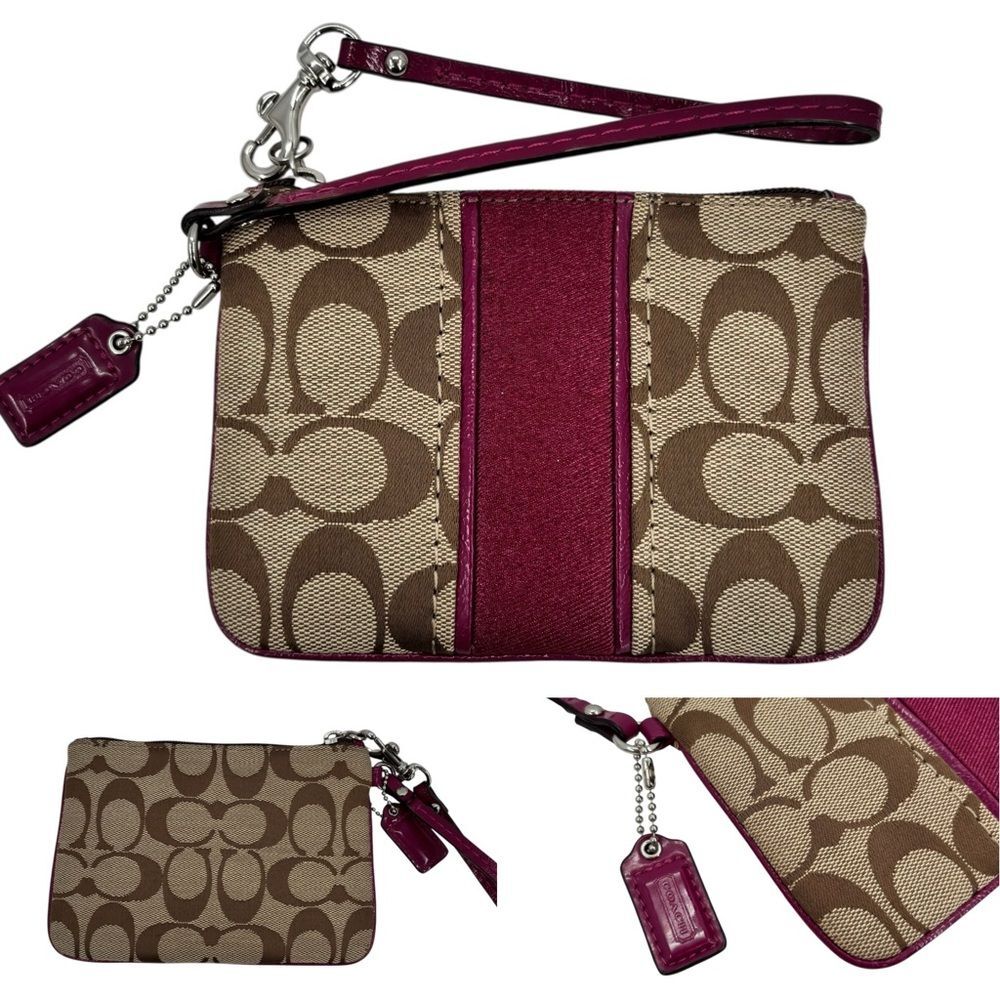 Coach Signature Wristlet Khaki/Passion Berry - Picture 8 of 8